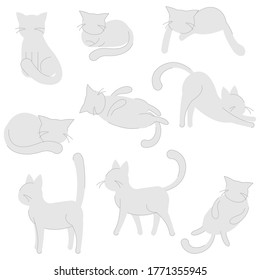 white cats set on white background vector illustration cartoon flat 