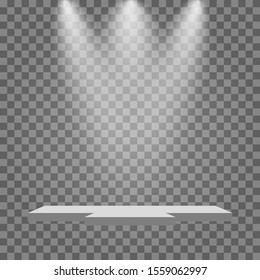 White catwalks. Round and square 3d empty podium with steps. Exhibition hall of the pedestals, the floor platform stage vector isolated layout