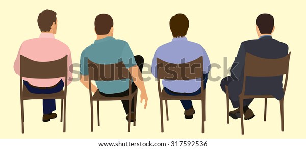 白人或高加索人坐在椅子上从背面看库存矢量图 免版税 白人或高加索人坐在椅子上从背面看库存矢量图 免版税