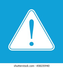 White caution sign vector icon. Blue background