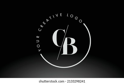White CB Letter Logo Design with Creative Intersected and Cutted Serif Font.