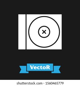 White CD or DVD disk icon isolated on black background. Compact disc sign.  Vector Illustration