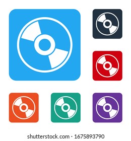White CD or DVD disk icon isolated on white background. Compact disc sign. Set icons in color square buttons. Vector Illustration