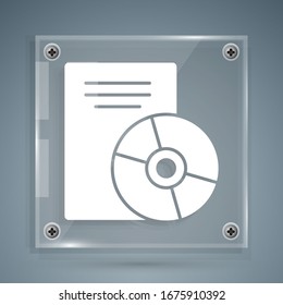 White CD or DVD disk icon isolated on grey background. Compact disc sign. Square glass panels. Vector Illustration