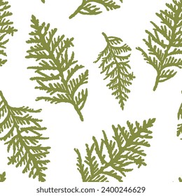 White cedar branch pattern.Tree branches christmas seamless vector pattern minimalism