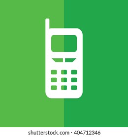 White cellphone icon vector illustration. Green background