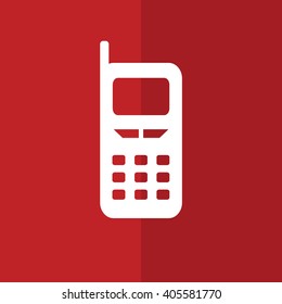 White cellphone icon vector illustration. Red background