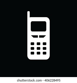 White cellphone icon vector illustration. Black background
