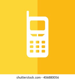 White cellphone icon vector illustration. Yellow background