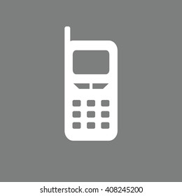 White cellphone icon vector illustration. Gray background