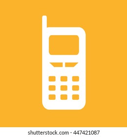 White cellphone icon vector illustration. Yellow background