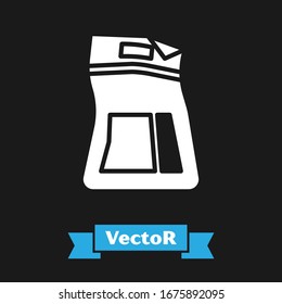 White Cement bag icon isolated on black background.  Vector Illustration