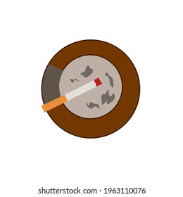 White ceramic ashtray full of cigarettes. The equipment is for smoking. Top view. Vector illustration in flat style