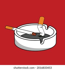 white ceramic ashtray with smokes cigarettes. Flat 3d vector isometric illustration