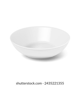 White ceramic bowl, plate or saucer for food, dish on a white background.