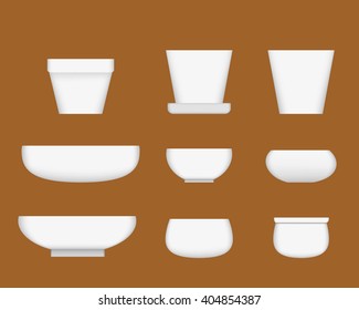 White ceramic bowl in realistic style, vector