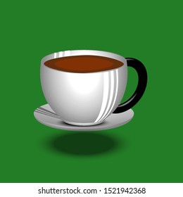 white ceramic coffee mug on a green background,vector
