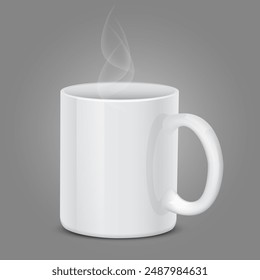 White ceramic cup on a gray background. Vector illustration