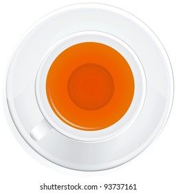 White ceramic cup on a saucer with tea. Vector illustration.