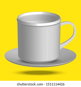 white ceramic cup on a yellow background