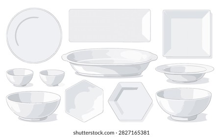 White ceramic dinnerware set including plates bowls cups and saucers arranged neatly