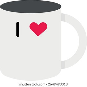 White ceramic mug with black letter I and a red heart symbol, expressing love in a clean, minimalist design, isolated on a neutral background.