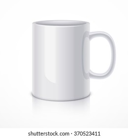 White ceramic mug for coffee or tea. Realistic vector illustration