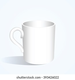 White Ceramic Mug. Mock-up big cup empty realistic white mug with light shadows. Copy space. Vector illustration.