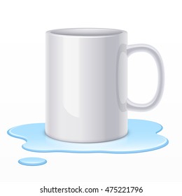 White ceramic mug and spilled liquid