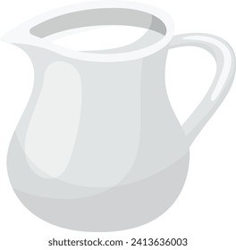 Cocina de cerámica blanca aislada de fondo blanco. Artículos de cocina sencillos, diseño de jarras moderno limpio e ilustración vectorial.