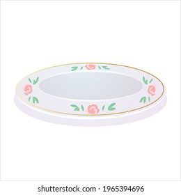 white ceramic plate with rose pattern vector art