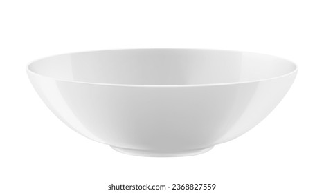 Una cerámica blanca o un plato o tazón profundo de porcelana. Utensilios de ensalada, primer plato, sopa o borscht. Ilustración vectorial 3d aislada