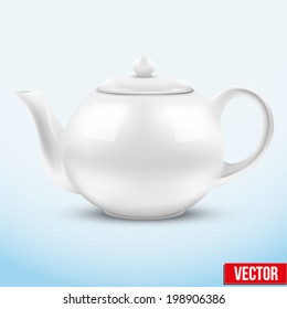 White ceramic teapot. Vector illustration. Isolated of background.