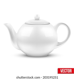 White ceramic teapot. Vector illustration. Isolated of background.