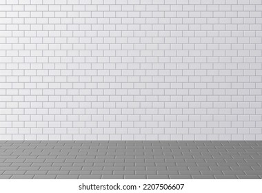 White Ceramic Tile, Clean Subway Or Street Wall Surface Background. Vector Illustration.