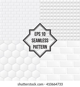 White Ceramic Tiles Background. Seamless Pattern. Vector Set EPS 10