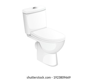 White ceramic toilet bowl with closed lid realistic vector illustration