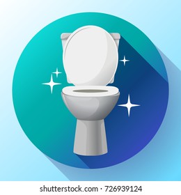 White ceramics vector clean toilet bowl icon. modern toilet in flat style. apartment cleaning service logo, housekeeping logo, sparkling toilet bowl