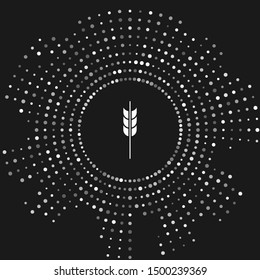 White Cereals set with rice, wheat, corn, oats, rye, barley icon isolated on grey background. Ears of wheat bread symbols. Abstract circle random dots. Vector Illustration