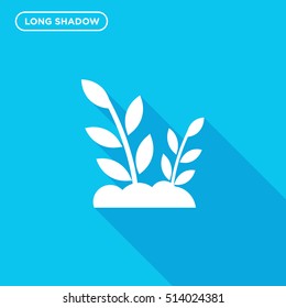 White cereals vector icon on blue background with long shadow