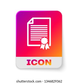 White Certificate template icon isolated on white background. Achievement, award, degree, grant, diploma concepts. Business success certificate. Rectangle color button. Vector Illustration