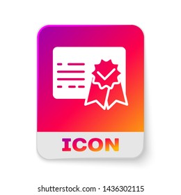 White Certificate template icon isolated on white background. Achievement, award, degree, grant, diploma concepts. Business success certificate. Rectangle color button. Vector Illustration