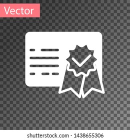 White Certificate template icon isolated on transparent background. Achievement, award, degree, grant, diploma concepts. Business success certificate. Vector Illustration