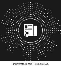 White Certificate template icon isolated on grey background. Achievement, award, degree, grant, diploma. Business success certificate. Abstract circle random dots. Vector Illustration
