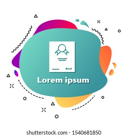 White Certificate template icon isolated on white background. Achievement, award, degree, grant, diploma. Business success certificate. Abstract banner with liquid shapes. Vector Illustration