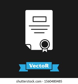 White Certificate template icon isolated on black background. Achievement, award, degree, grant, diploma. Business success certificate.  Vector Illustration