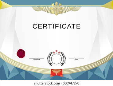 White certificate with triangle elements, gold elements, turquoise design elements