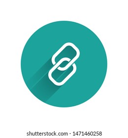 White Chain link icon isolated with long shadow. Link single. Hyperlink chain symbol. Green circle button. Vector Illustration