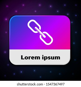 White Chain link icon isolated on black background. Link single. Rectangle color button. Vector Illustration