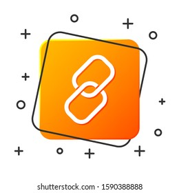 White Chain link icon isolated on white background. Link single. Orange square button. Vector Illustration